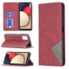 For Samsung Galaxy A03s 164mm Rhombus Texture Horizontal Flip Magnetic Leather Case with Holder & Card Slots(Red) - 1