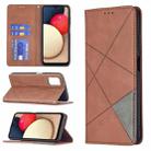 For Samsung Galaxy A03s 164mm Rhombus Texture Horizontal Flip Magnetic Leather Case with Holder & Card Slots(Brown) - 1