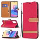 For Xiaomi Poco M3 Pro / Redmi Note 10 5G Color Matching Denim Texture Horizontal Flip Leather Case with Holder & Card Slots & Wallet & Lanyard(Red) - 1