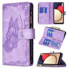 For Samsung Galaxy A03s 164mm Flying Butterfly Embossing Pattern Zipper Horizontal Flip Leather Case with Holder & Card Slots & Wallet(Purple) - 1