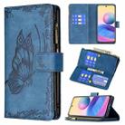 For Xiaomi Poco M3 Pro / Redmi Note 10 5G Flying Butterfly Embossing Pattern Zipper Horizontal Flip Leather Case with Holder & Card Slots & Wallet(Blue) - 1