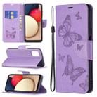 For Samsung Galaxy A03s 164mm Embossing Two Butterflies Pattern Horizontal Flip PU Leather Case with Holder & Card Slot & Wallet & Lanyard(Purple) - 1