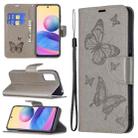 For Xiaomi Poco M3 Pro / Redmi Note 10 5G Embossing Two Butterflies Pattern Horizontal Flip PU Leather Case with Holder & Card Slot & Wallet & Lanyard(Grey) - 1