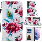 For Samsung Galaxy S21 5G Painted Pattern Horizontal Flip Leather Case with Holder & Card Slots & Photo Frame(Peacock Flower) - 1