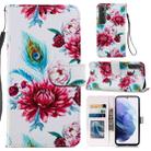 For Samsung Galaxy S21 FE 5G Painted Pattern Horizontal Flip Leather Case with Holder & Card Slots & Photo Frame(Peacock Flower) - 1