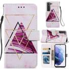 For Samsung Galaxy S21 FE 5G Painted Pattern Horizontal Flip Leather Case with Holder & Card Slots & Photo Frame(Three-color Marble) - 1
