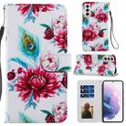 For Samsung Galaxy S21+ 5G Painted Pattern Horizontal Flip Leather Case with Holder & Card Slots & Photo Frame(Peacock Flower) - 1