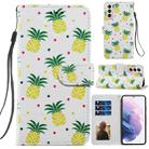 For Samsung Galaxy S21+ 5G Painted Pattern Horizontal Flip Leather Case with Holder & Card Slots & Photo Frame(Pineapple) - 1