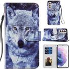 For Samsung Galaxy S21+ 5G Painted Pattern Horizontal Flip Leather Case with Holder & Card Slots & Photo Frame(White Wolf) - 1