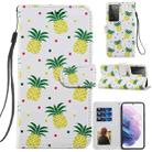 For Samsung Galaxy S21 Ultra 5G Painted Pattern Horizontal Flip Leather Case with Holder & Card Slots & Photo Frame(Pineapple) - 1