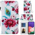 For Samsung Galaxy A22 5G Painted Pattern Horizontal Flip Leather Case with Holder & Card Slots & Photo Frame(Peacock Flower) - 1