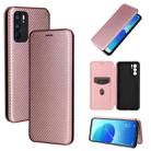 For OPPO Reno6 Carbon Fiber Texture Horizontal Flip TPU + PC + PU Leather Case with Card Slot(Pink) - 1