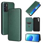 For OPPO Reno6 Carbon Fiber Texture Horizontal Flip TPU + PC + PU Leather Case with Card Slot(Green) - 1