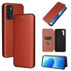 For OPPO Reno6 Carbon Fiber Texture Horizontal Flip TPU + PC + PU Leather Case with Card Slot(Brown) - 1