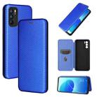 For OPPO Reno6 Carbon Fiber Texture Horizontal Flip TPU + PC + PU Leather Case with Card Slot(Blue) - 1