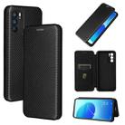 For OPPO Reno6 Carbon Fiber Texture Horizontal Flip TPU + PC + PU Leather Case with Card Slot(Black) - 1