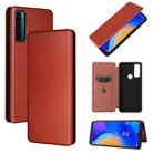 For TCL 20 SE Carbon Fiber Texture Horizontal Flip TPU + PC + PU Leather Case with Card Slot(Brown) - 1