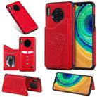 For Huawei Mate 30 Cat Tree Embossing Pattern Shockproof Protective Case with Card Slots & Photo Frame(Red) - 1