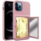 Shockproof PC + TPU Protective Case with Card Slots & Mirror For iPhone 12 / 12 Pro(Pink) - 1