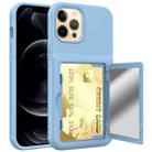 Shockproof PC + TPU Protective Case with Card Slots & Mirror For iPhone 12 / 12 Pro(Light Blue) - 1