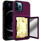 Shockproof PC + TPU Protective Case with Card Slots & Mirror For iPhone 12 / 12 Pro(Dark Purple + Black) - 1