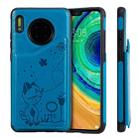 For Huawei Mate 30 Cat Bee Embossing Pattern Shockproof Protective Case with Card Slots & Photo Frame(Blue) - 1