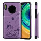 For Huawei Mate 30 Cat Bee Embossing Pattern Shockproof Protective Case with Card Slots & Photo Frame(Purple) - 1