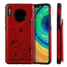 For Huawei Mate 30 Cat Bee Embossing Pattern Shockproof Protective Case with Card Slots & Photo Frame(Red) - 1