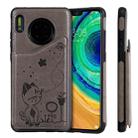 For Huawei Mate 30 Cat Bee Embossing Pattern Shockproof Protective Case with Card Slots & Photo Frame(Grey) - 1