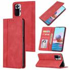 For Xiaomi Redmi Note 10 4G Skin Feel Pressure Line Magnetic Horizontal Flip Leather Case with Holder & Card Slot & Wallet & Photo Frame(Red) - 1