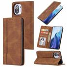 For Xiaomi Mi 11 Skin Feel Pressure Line Magnetic Horizontal Flip Leather Case with Holder & Card Slot & Wallet & Photo Frame(Brown) - 1