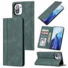 For Xiaomi Mi 11 Skin Feel Pressure Line Magnetic Horizontal Flip Leather Case with Holder & Card Slot & Wallet & Photo Frame(Green) - 1