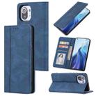 For Xiaomi Mi 11 Lite Skin Feel Pressure Line Magnetic Horizontal Flip Leather Case with Holder & Card Slot & Wallet & Photo Frame(Blue) - 1