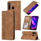 For Huawei P30 lite Skin Feel Pressure Line Magnetic Horizontal Flip Leather Case with Holder & Card Slot & Wallet & Photo Frame(Brown) - 1