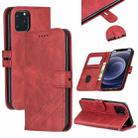 For iPhone 12 mini Stitching Style 2-Color Cow Texture Horizontal Flip PU Leather Case with Holder & Card Slot & Lanyard (Red) - 1