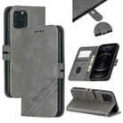 For iPhone 12 / 12 Pro Stitching Style 2-Color Cow Texture Horizontal Flip PU Leather Case with Holder & Card Slot & Lanyard(Gray) - 1