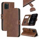 For iPhone 12 / 12 Pro Stitching Style 2-Color Cow Texture Horizontal Flip PU Leather Case with Holder & Card Slot & Lanyard(Brown) - 1