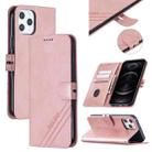 For iPhone 12 / 12 Pro Stitching Style 2-Color Cow Texture Horizontal Flip PU Leather Case with Holder & Card Slot & Lanyard(Rose Gold) - 1