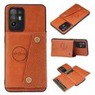 For OPPO A95 5G Double Buckle PU + TPU Shockproof Magnetic Protective Case with Card Slot & Holder(Brown) - 1