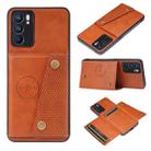 For OPPO Reno6 Double Buckle PU + TPU Shockproof Magnetic Protective Case with Card Slot & Holder(Brown) - 1