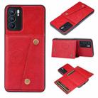 For OPPO Reno6 Double Buckle PU + TPU Shockproof Magnetic Protective Case with Card Slot & Holder(Red) - 1