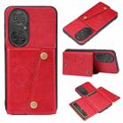 For Huawei P50 Double Buckle PU + TPU Shockproof Magnetic Protective Case with Card Slot & Holder(Red) - 1