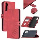 For OPPO Realme 6 Stitching Style 2-Color Cow Texture Horizontal Flip PU Leather Case with Holder & Card Slot & Lanyard(Red) - 1