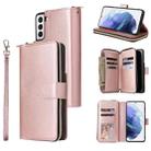 For Samsung Galaxy S21 Zipper Wallet Bag Horizontal Flip PU Leather Case with Holder & 9 Card Slots & Wallet & Lanyard & Photo Frame(Rose Gold) - 1