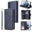 For Samsung Galaxy S21 FE Zipper Wallet Bag Horizontal Flip PU Leather Case with Holder & 9 Card Slots & Wallet & Lanyard & Photo Frame(Blue) - 1