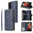 For Samsung Galaxy S21 Ultra Zipper Wallet Bag Horizontal Flip PU Leather Case with Holder & 9 Card Slots & Wallet & Lanyard & Photo Frame(Blue) - 1