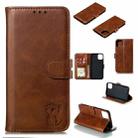 For iPhone 13 mini Embossed Happy Cat Pattern Horizontal Flip Leather Case with Holder & Card Slots & Wallet (Brown) - 1