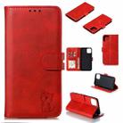 For iPhone 13 Embossed Happy Cat Pattern Horizontal Flip Leather Case with Holder & Card Slots & Wallet(Red) - 1