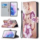 For Samsung Galaxy S21 5G Colored Drawing Pattern Horizontal Flip PU Leather Case with Holder & Card Slots & Wallet & Lanyard(Lotus) - 1