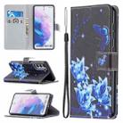 For Samsung Galaxy S21 5G Colored Drawing Pattern Horizontal Flip PU Leather Case with Holder & Card Slots & Wallet & Lanyard(Blue Lotus) - 1
